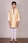Arihant Rai Sinha_Beige Brocade Kurta With Churidar For Boys_Online_at_Aza_Fashions
