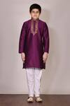 Petite Pomme_Purple Silk Embroidery Kurta Set _Online_at_Aza_Fashions