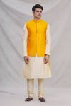 Buy_Arihant Rai Sinha_Beige Silk Kurta Set With Bundi_Online_at_Aza_Fashions