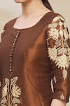 Samyukta Singhania_Brown Raw Silk Embroidery Round Kurta Set _at_Aza_Fashions