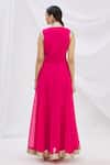Shop_Samyukta Singhania_Pink Georgette Sequins V-neck Flared Embroidered Kurta _at_Aza_Fashions