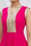 Samyukta Singhania_Pink Georgette Sequins V-neck Flared Embroidered Kurta _at_Aza_Fashions