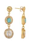 Zariin_Gold Plated Crystals, Pearls, Stones Tiered Studded Danglers _Online_at_Aza_Fashions