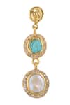Shop_Zariin_Gold Plated Crystals, Pearls, Stones Tiered Studded Danglers _Online_at_Aza_Fashions