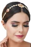 Buy_Auraa Trends_Gold Beads Kundan Floral Motif Plated Headband _at_Aza_Fashions