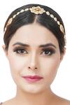 Auraa Trends_Gold Beads Kundan Floral Motif Plated Headband _Online_at_Aza_Fashions