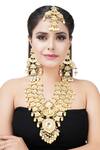 Shop_Auraa Trends_Gold Plated Pearls, Stones, Beads Kundan Layered Necklace Set_at_Aza_Fashions
