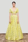 Neha Khullar_Yellow Organza, Georgette, Chanderi Silk V Neck Embroidered Lehenga Set _Online_at_Aza_Fashions
