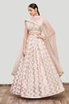 Buy_Neha Khullar_Pink Organza, Georgette, Chanderi Silk V Neck Embroidered Lehenga Set _Online_at_Aza_Fashions