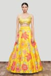 Buy_Neha Khullar_Yellow Silk Embroidery Leaf Neck Appliqu Lehenga Set _Online_at_Aza_Fashions