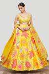 Buy_Neha Khullar_Yellow Silk Embroidery Leaf Neck Appliqu Lehenga Set _at_Aza_Fashions
