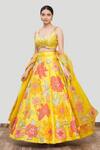 Neha Khullar_Yellow Silk Embroidery Leaf Neck Appliqu Lehenga Set _Online_at_Aza_Fashions