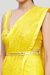 Neha Khullar_Yellow Georgette Embroidery V Neck Embellished Saree With Blouse _at_Aza_Fashions