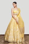 Buy_Neha Khullar_Yellow Organza Embroidery Square Neck Banarasi Lehenga Set _at_Aza_Fashions