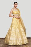 Neha Khullar_Yellow Organza Embroidery Square Neck Banarasi Lehenga Set _Online_at_Aza_Fashions