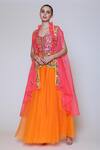 Buy_Preeti S Kapoor_Orange Organza, Dupion Cape Open Corset Sweetheart Embroidered And Gharara Set _at_Aza_Fashions