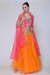 Preeti S Kapoor_Orange Organza, Dupion Cape Open Corset Sweetheart Embroidered And Gharara Set _Online_at_Aza_Fashions
