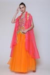 Buy_Preeti S Kapoor_Orange Organza, Dupion Cape Open Corset Sweetheart Embroidered And Gharara Set _Online_at_Aza_Fashions