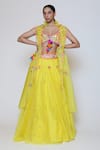 Buy_Preeti S Kapoor_Yellow Dupion Embroidery Cape Open Blouse V-neck And Lehenga Set _at_Aza_Fashions