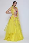 Preeti S Kapoor_Yellow Dupion Embroidery Cape Open Blouse V-neck And Lehenga Set _Online_at_Aza_Fashions