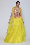 Buy_Preeti S Kapoor_Yellow Dupion Embroidery Cape Open Blouse V-neck And Lehenga Set _Online_at_Aza_Fashions