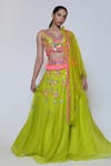 Buy_Preeti S Kapoor_Green Dupion Embroidery V Neck Lehenga Set _at_Aza_Fashions