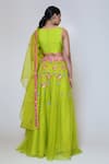 Shop_Preeti S Kapoor_Green Dupion Embroidery V Neck Lehenga Set _at_Aza_Fashions