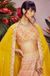 Aneesh Agarwaal_Yellow Soft Organza Lining Shantoon V Neck Bridal Lehenga Set _Online_at_Aza_Fashions