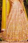 Buy_Aneesh Agarwaal_Yellow Soft Organza Lining Shantoon V Neck Bridal Lehenga Set _Online_at_Aza_Fashions