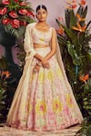 Buy_Aneesh Agarwaal_White Soft Organza Lining Shantoon U Neck Bridal Lehenga Set _at_Aza_Fashions