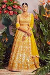 Buy_Aneesh Agarwaal_Yellow Soft Organza Lining Shantoon Embroidery Square Neck Bridal Lehenga Set _at_Aza_Fashions