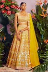 Aneesh Agarwaal_Yellow Soft Organza Lining Shantoon Embroidery Square Neck Bridal Lehenga Set _Online_at_Aza_Fashions