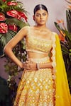 Buy_Aneesh Agarwaal_Yellow Soft Organza Lining Shantoon Embroidery Square Neck Bridal Lehenga Set _Online_at_Aza_Fashions