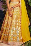 Shop_Aneesh Agarwaal_Yellow Soft Organza Lining Shantoon Embroidery Square Neck Bridal Lehenga Set _Online_at_Aza_Fashions