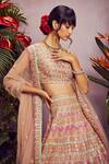 Aneesh Agarwaal_Beige Soft Organza Lining Shantoon V Neck Bridal Lehenga Set _Online_at_Aza_Fashions