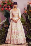 Buy_Aneesh Agarwaal_White Soft Organza Lining Shantoon U Neck Bridal Lehenga Set _at_Aza_Fashions