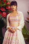 Buy_Aneesh Agarwaal_White Soft Organza Lining Shantoon U Neck Bridal Lehenga Set _Online_at_Aza_Fashions