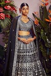 Buy_Aneesh Agarwaal_Blue Flat Chiffon Lining Shantoon Embroidery V Neck Bridal Lehenga Set _Online_at_Aza_Fashions