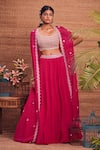 Buy_Aneesh Agarwaal_Pink Soft Organza U Neck Cape And Skirt Set _at_Aza_Fashions
