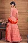 Shop_Aneesh Agarwaal_Orange Georgette Embroidery V Neck Printed Anarkali With Organza Dupatta_at_Aza_Fashions