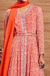 Buy_Aneesh Agarwaal_Orange Georgette Embroidery V Neck Printed Anarkali With Organza Dupatta_Online_at_Aza_Fashions