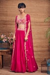 Buy_Aneesh Agarwaal_Pink Soft Organza U Neck Cape And Skirt Set _at_Aza_Fashions