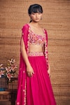 Aneesh Agarwaal_Pink Soft Organza U Neck Cape And Skirt Set _Online_at_Aza_Fashions