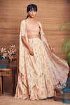 Buy_Aneesh Agarwaal_White Cotton Silk Square Neck Floral Print Cape And Skirt Set _at_Aza_Fashions