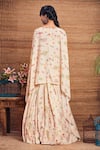 Shop_Aneesh Agarwaal_White Cotton Silk Square Neck Floral Print Cape And Skirt Set _at_Aza_Fashions