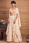 Aneesh Agarwaal_White Cotton Silk Square Neck Floral Print Cape And Skirt Set _Online_at_Aza_Fashions