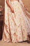 Aneesh Agarwaal_White Cotton Silk Square Neck Floral Print Cape And Skirt Set _at_Aza_Fashions