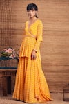 Aneesh Agarwaal_Yellow Georgette V Neck Peplum Kurta And Skirt Set _Online_at_Aza_Fashions