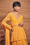 Buy_Aneesh Agarwaal_Yellow Georgette V Neck Peplum Kurta And Skirt Set _Online_at_Aza_Fashions