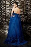 Shop_Rohit Gandhi + Rahul Khanna_Blue Polyester Cold Shoulder Draped Gown_at_Aza_Fashions